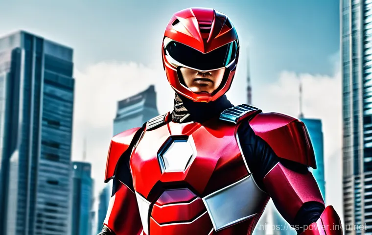 파워레인저 최초 시리즈 방영일 - **Prompt:** A highly detailed and vibrantly colored image of the Mighty Morphin Red Ranger in a powe...