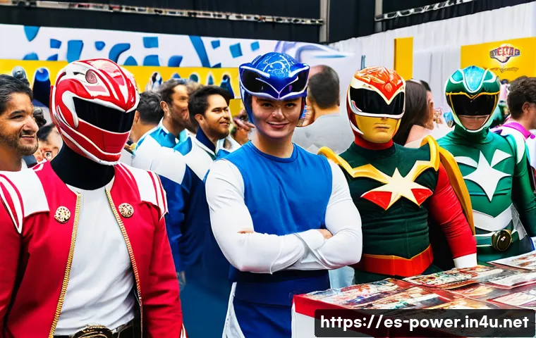 파워레인저 국내 팬덤 규모 - A lively Power Rangers fan convention in Madrid, Spain, featuring a diverse crowd of all ages includ...