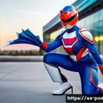 Home 22 파워레인저 여성 캐릭터 - A powerful female action hero from a modern Power Rangers team, wearing a sleek, practical combat su...