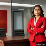 Home 20 파워레인저 색상의 심리학 - A confident young Hispanic professional woman in a modern office setting, wearing a stylish red busi...
