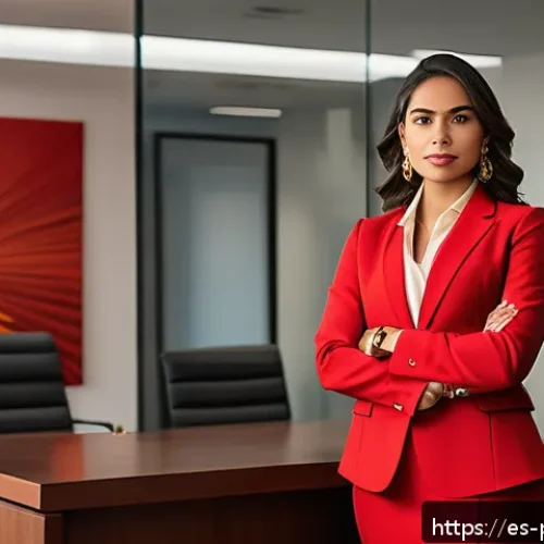 Home 32 파워레인저 색상의 심리학 - A confident young Hispanic professional woman in a modern office setting, wearing a stylish red busi...