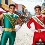 Home 23 파워레인저 문화적 영향 - A vibrant street scene in a Latin American neighborhood featuring diverse children and teenagers dre...